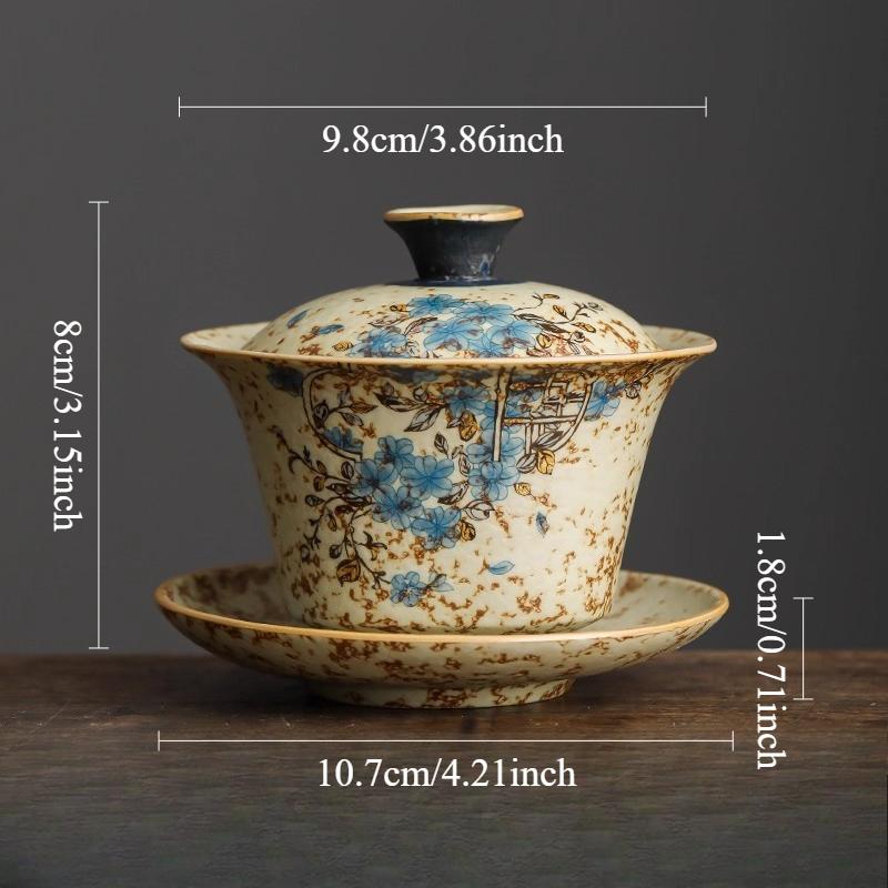 

Ceramic Sancai Cover Bowl Household Tea Cup High End Antique Style Tea Bowl with Lid Drinking Utensils Tea Set Accessories 130ml