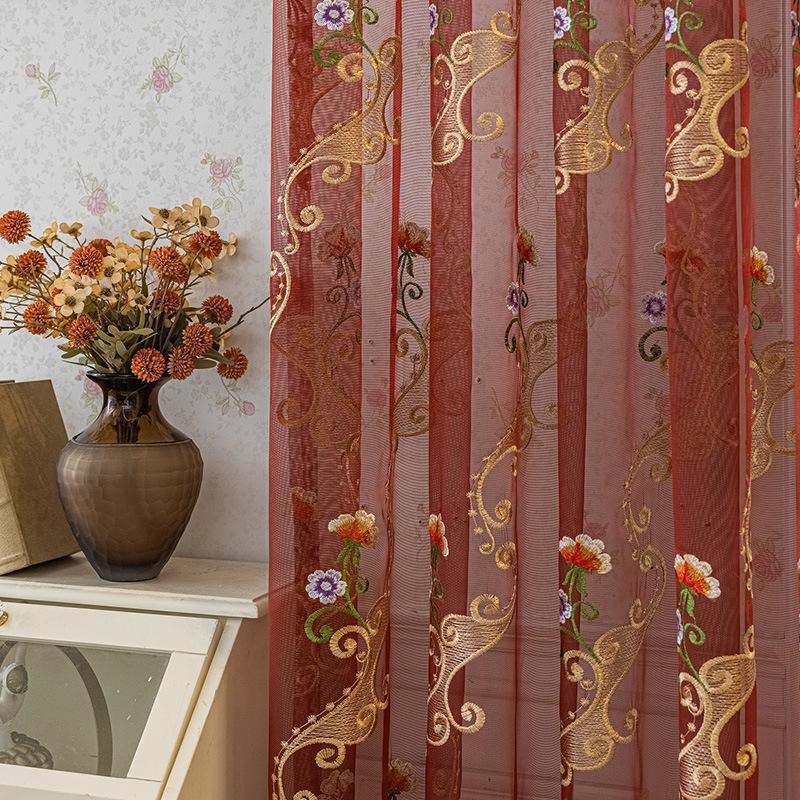 Flowers Red European Jacquard Printed Decorative Doorway Curtains - Elegant Floral Design Perfect for Bedroom, Office, Living Room, Kitchen