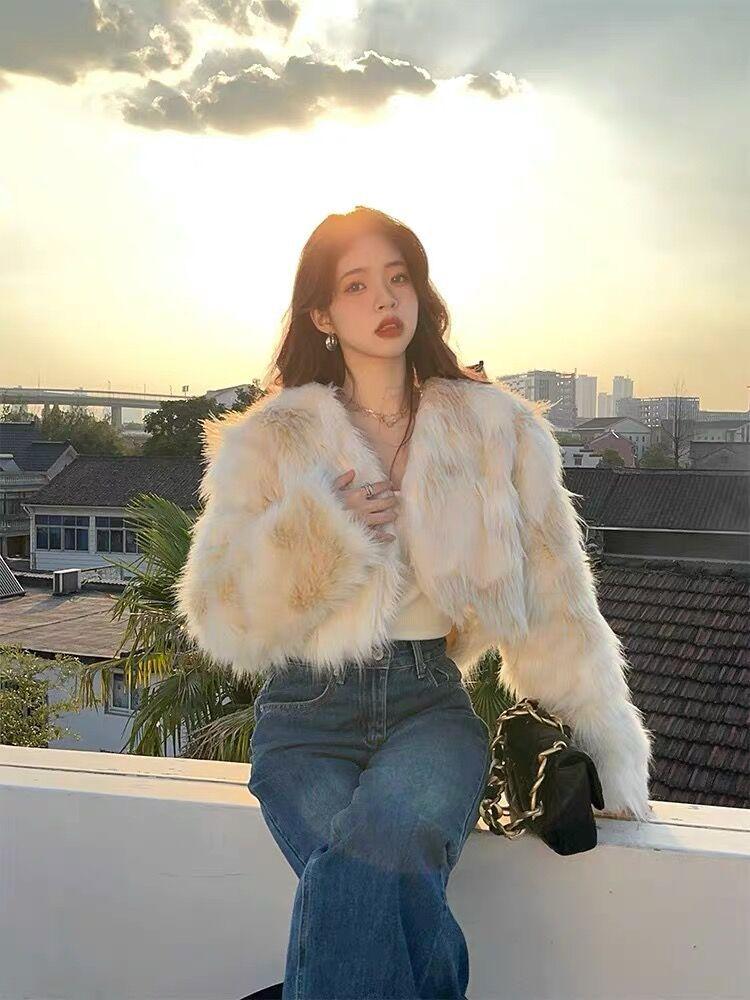 Gradually change short fur coat, loose in winter, thickened high-end temperament, short long-sleeved coat for women