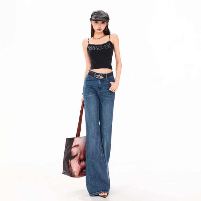 2026 Spring Women s American Retro High-Waisted Micro-Flare Stretch Jeans L