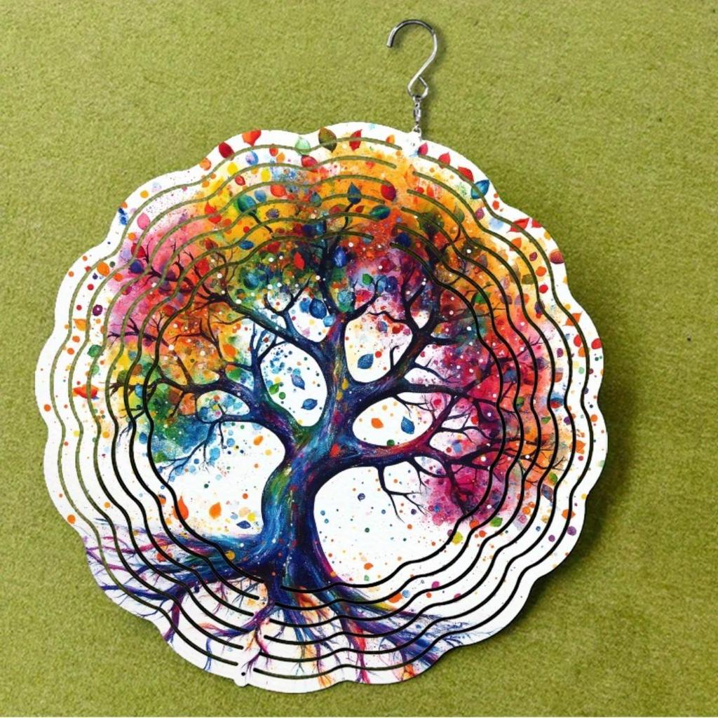 Vibrant Life Strom Kovová Zvonkohra - Barevné Abstraktní Zahradní Umění s Visícími Ozdobami, Vnitřní/Venkovní Dekorace (Závěs na zeď nebo na terasu)