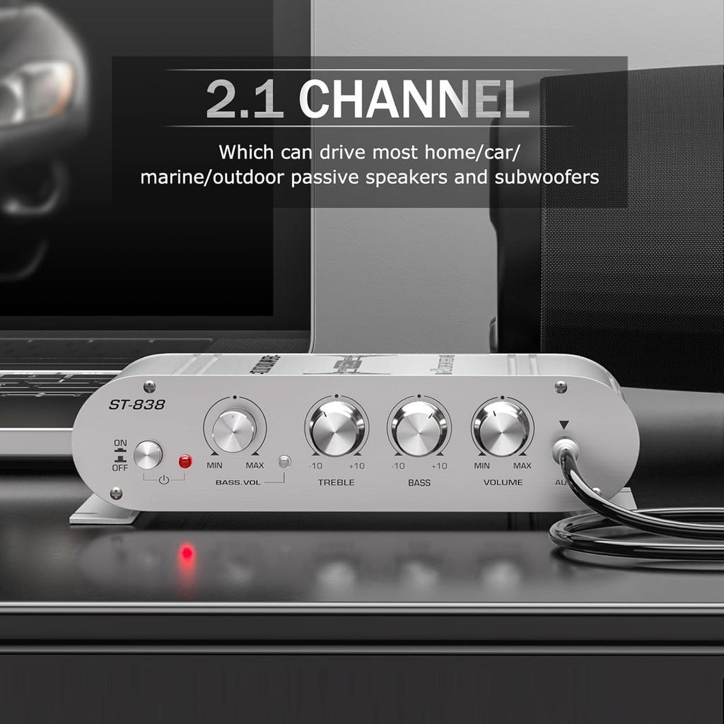 ZPZGOG Compact Audio 20W 20W 40W Subwoofer Power Digital High Heat Dissipation Aluminum Body 2.1ch Amplifier, + + Output, Compatible, Hi-Fi Stereo,