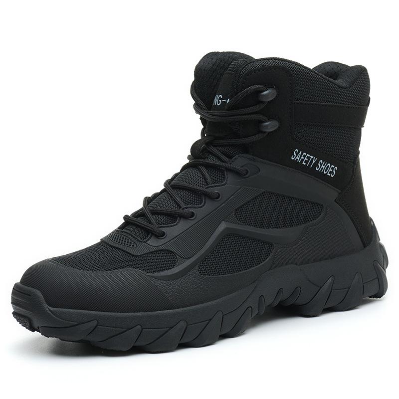 High-Top Safety Shoes with Rotating Button, Anti-Smash, Anti-Puncture, Wear-Resistant, No-Tie Laces
