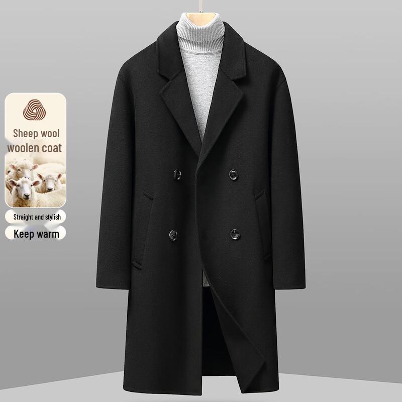 

SNOWFLYING Men s Classic Lamb Wool Mid-length Overcoat XL