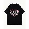 vBlack Oversized T Shirt With Doula Heart Print And Silhouette Design For Birth Support And Maternity Care