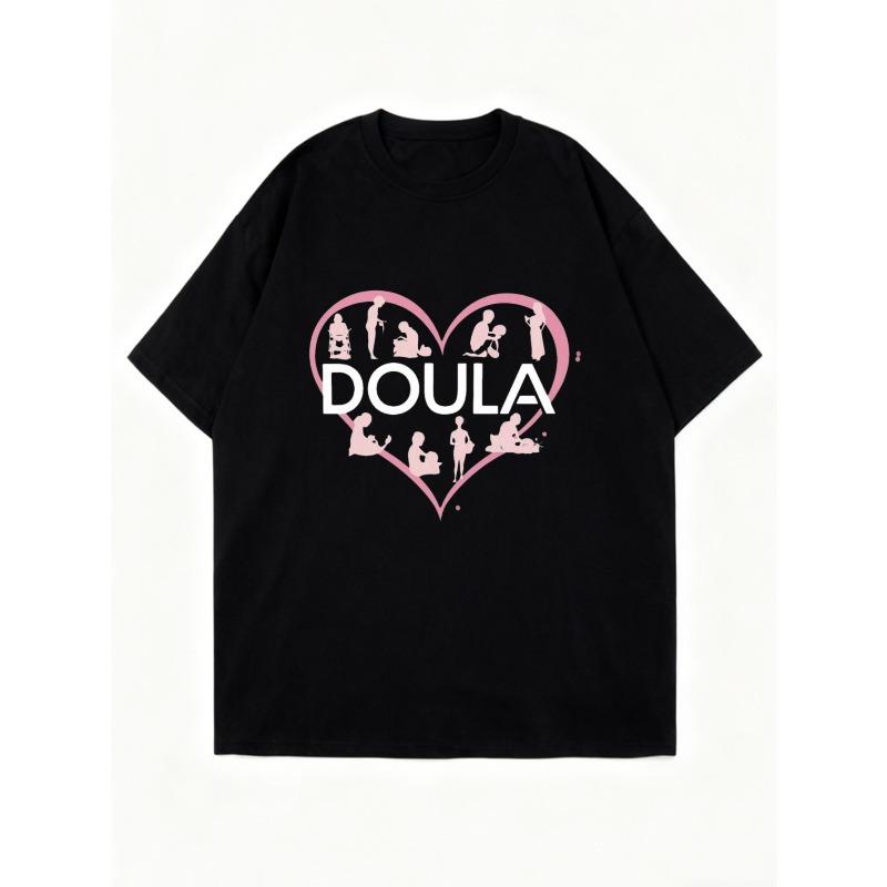 vBlack Oversized T Shirt With Doula Heart Print And Silhouette Design For Birth Support And Maternity Care