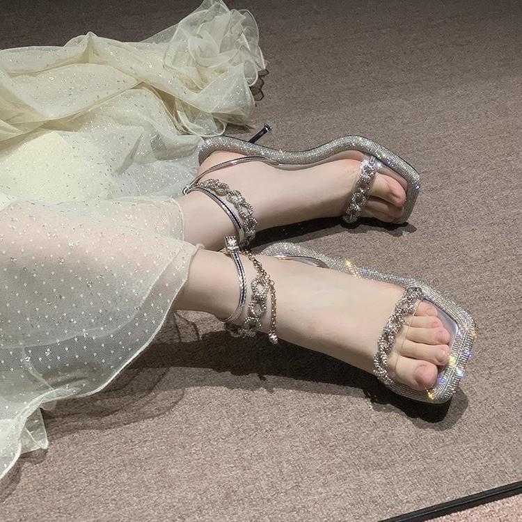 Fashion Beautiful Stiletto High Heels Women's 2025 Summer Gentle Rhinestone Small Man Beautiful Sandals