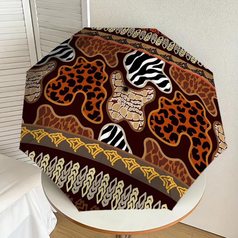 1PC Leopard Print Zebra Stripes Umbrella-8-Rib Reinforced Portable Folding Travel Suitable for All Seasons Outdoor Daily Use-G367
