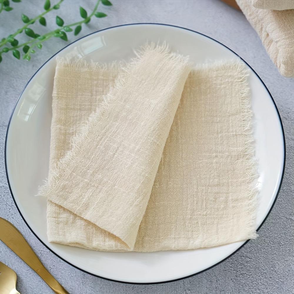 6PCS Rustic Style Burr Edge Cotton Napkin Tassel Design Gauze Tea Towel Wedding