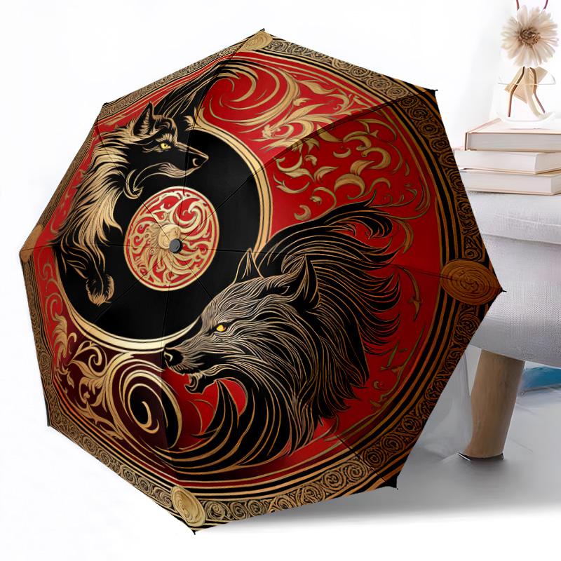 Wolf Dreamcatcher Mandala Outdoor Automatic Umbrella Retractable Design with 8-Rib Durability Lightweight Perfect Gift for Friends Family