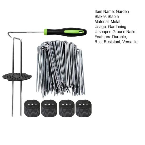 Garden Stakes Staples And Gasket U-Shaped Garden Pins Lawn Landscape Staples for Weed Barrier And Tarps