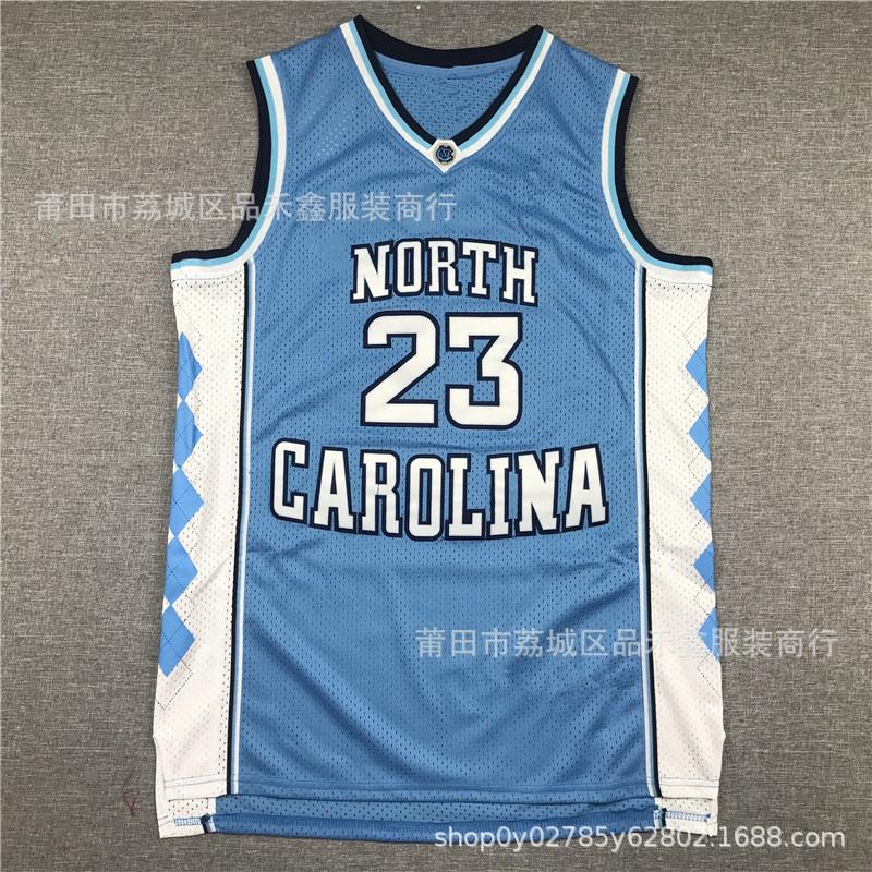 Camiseta de Baloncesto Universitaria Vintage Michael Jordan UNC 23 Azul Blanco Negro Bordada Retro Ropa para Fans