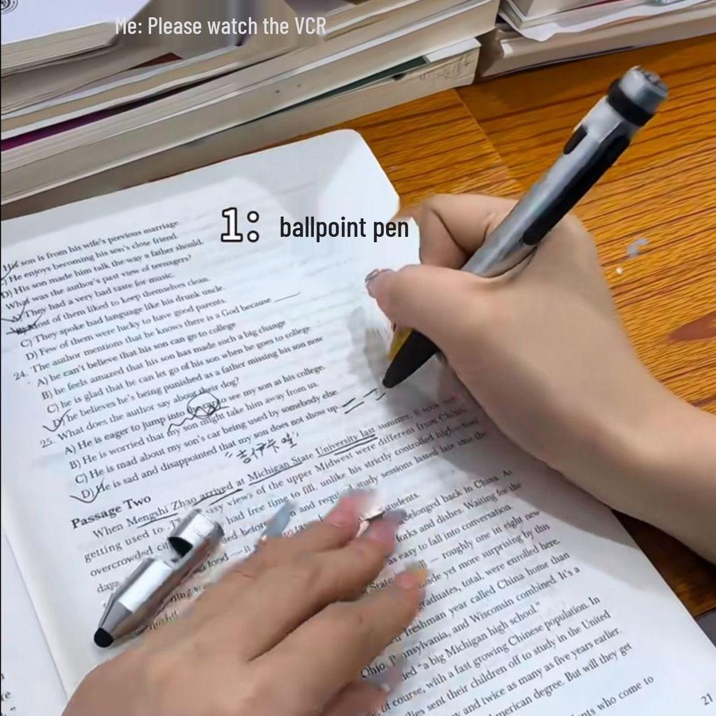 Six-in-One Outdoor Tool: Compass Ballpoint Pen with Light