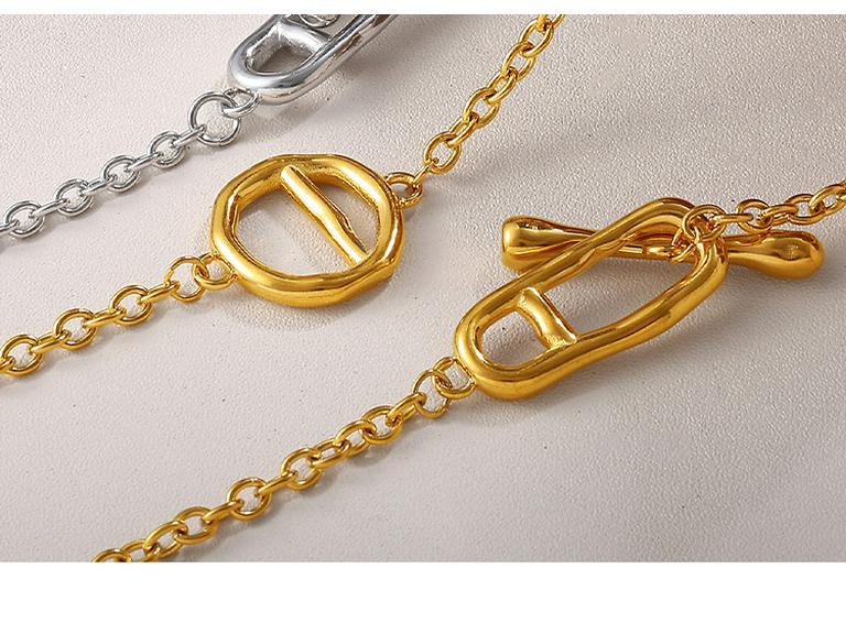European & American Irregular Pig Nose OT Buckle Long Sweater Chain - High-End Stackable Stainless Steel Necklace for Women.