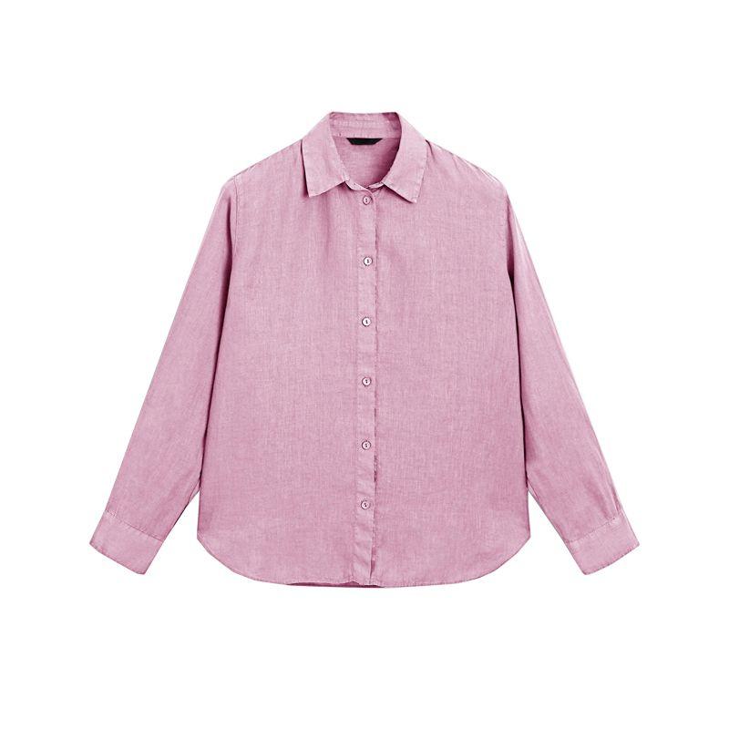 MD Spring and Summer Women's Clothing Elegant Commute Style Light Linen Blend Lapel Long Sleeve Shirt Tops 5130530