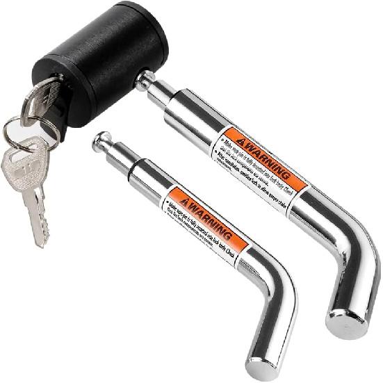 CZC AUTO Hitch Receiver Pin Lock, Right Angle 1/2" And 5/8" Dual P For Class I II III IV 1-1/4" 2" And 2-1/2" Receiver, Compatible With Bike Rack
