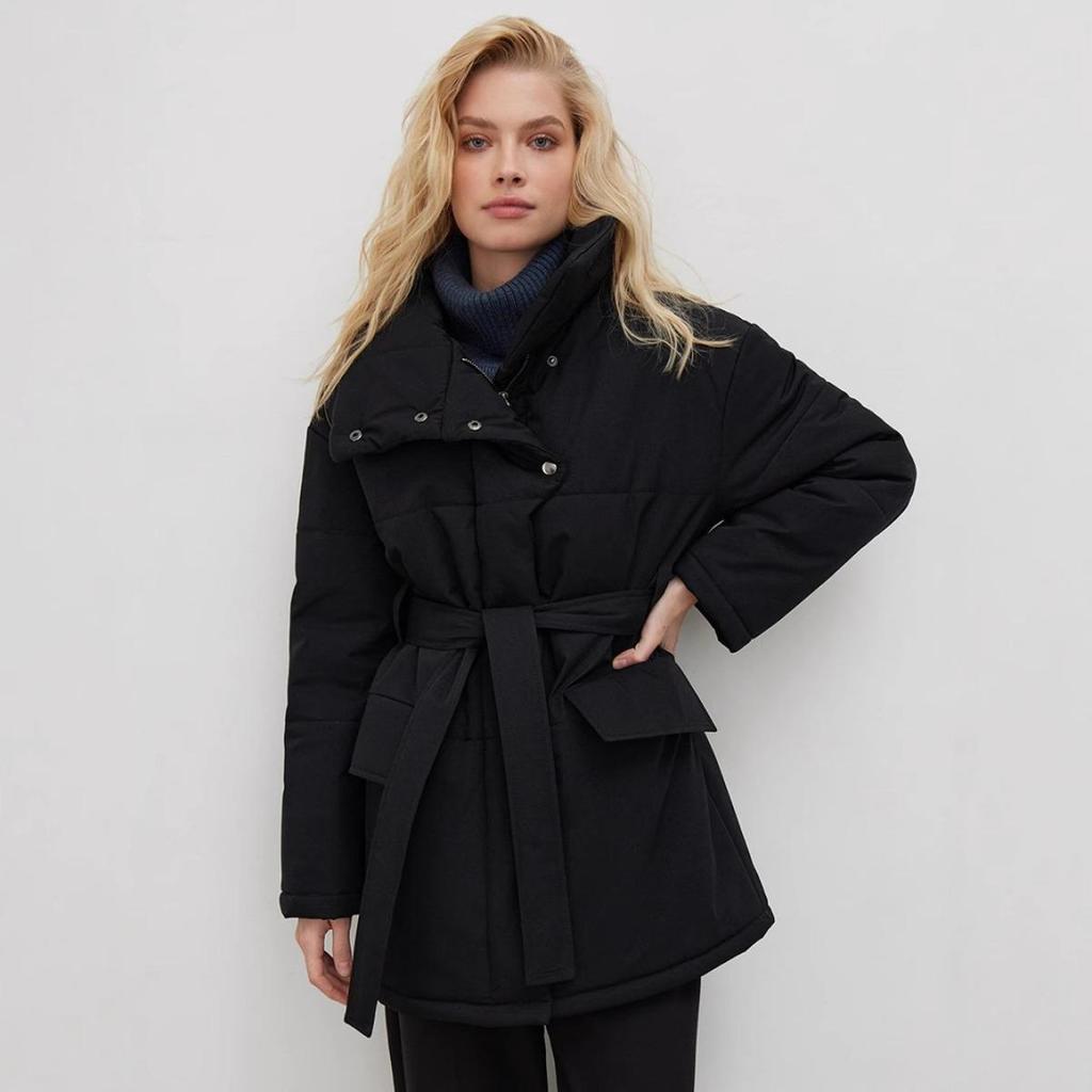 2025 Iarnă Toamnă Nou Palton de Bumbac pentru Femei Guler Înalt cu Centură Neregulat de Lungime Medie Îmbrăcăminte Exterioară Modă Stil Europa America