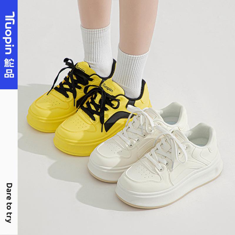 

Platform white shoes women s 2025 spring and autumn new niche original yellow shoes heightening versatile casual board shoes 35 білий