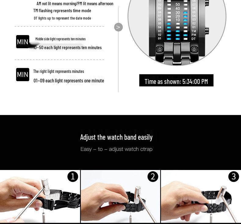 Koreanische Trendige LED Iron Man Dual-Line Binäre Mode Paar Studentenuhr