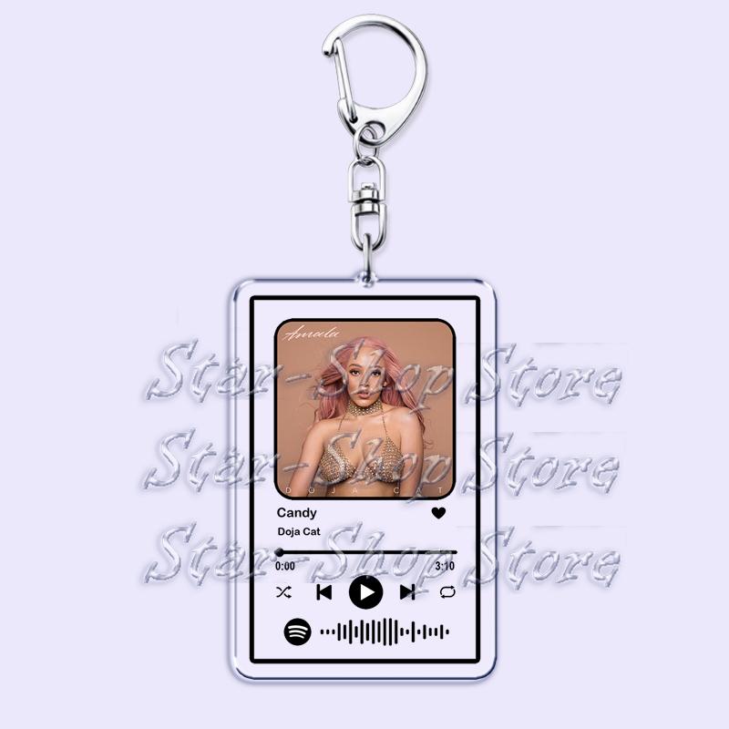 

Hot Female Singer Music Keychains for Women Accessories Bag Kiss Me More Woman Songs Playlist Code Keying Jewelry Fans Gifts