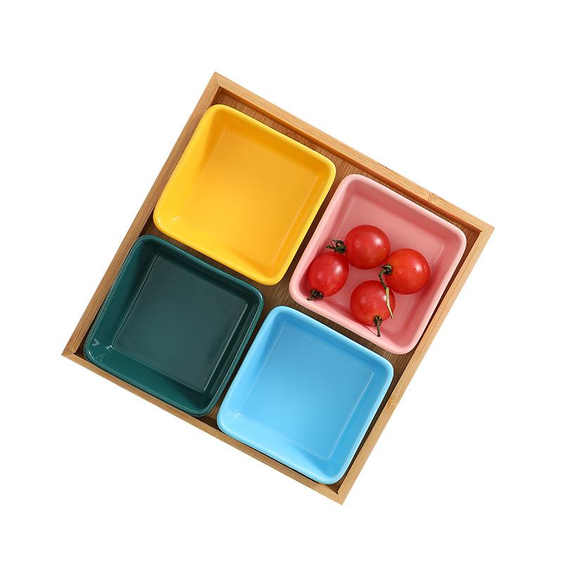 Creative Ceramic Snack Plate Restaurant Ktv Grid Dried Fruit Snack Plate Household Seasoning Plate Hot Pot Seasoning Small Dish