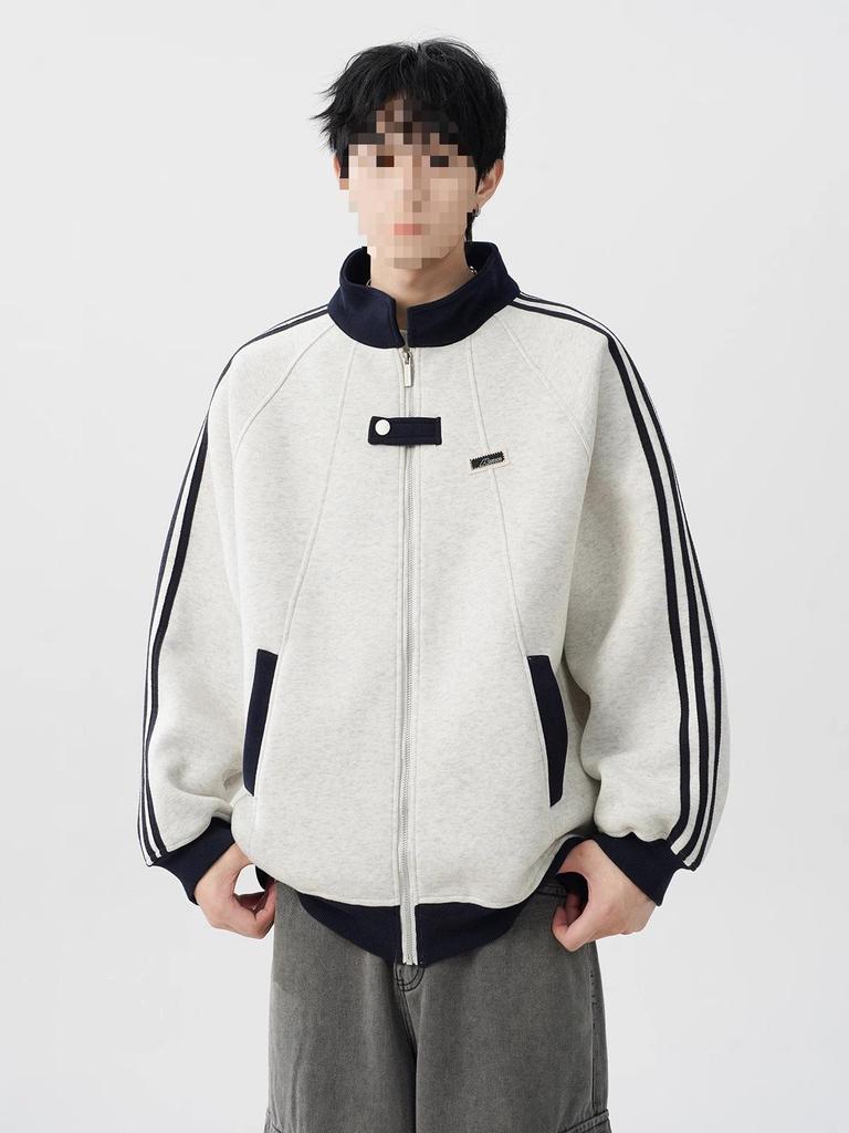 Men's Trendy Retro Patchwork Baseball Jacket with Three Stripes