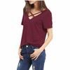 Stylowy Bawełniany T-shirt Damski Plus Size z Dekoltem V, Krótkim Rękawem, Luźnym Krój
