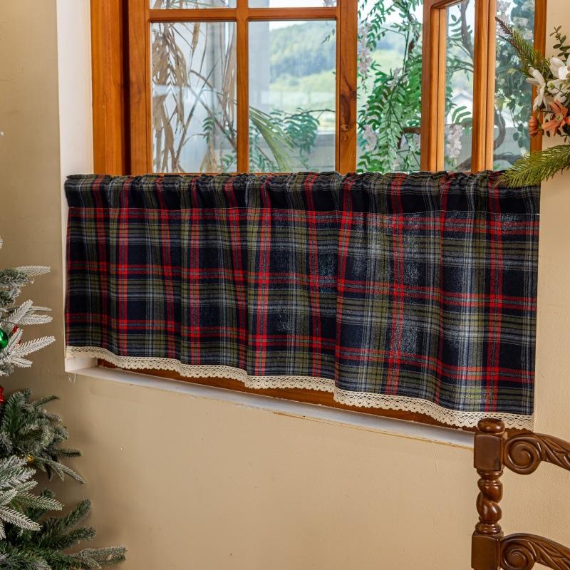 Weihnachtsrot und Schwarz Karierte Vorhänge Kurz Landhausstil Gingham Vorhang Weihnachten für Wohnzimmer Schlafzimmer Esszimmer