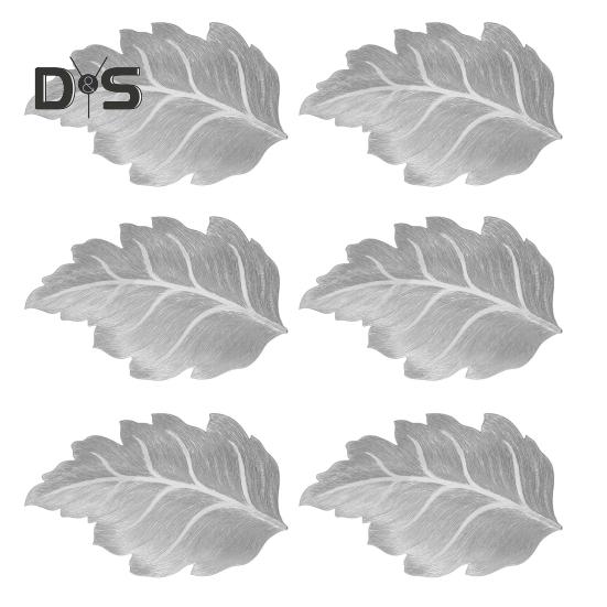 6Pcs Kitchen Placemat Set High Temperature Resistant Gold-Stitched Leaf Shape Dining Place Mat Table Setting Accessory