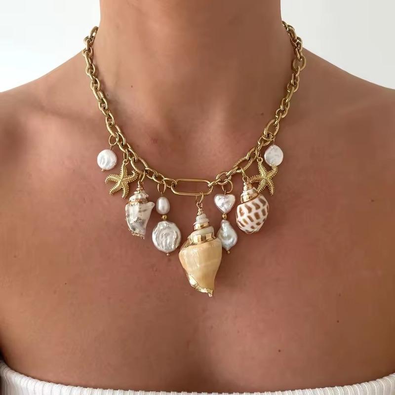 Titanium Steel Shell Necklace - Luxurious and High-end Beach Vacation Style Collar Chain - Stainless Steel Accessory