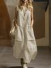 European and American independent station spring and summer new loose sleeveless three-dimensional pocket cotton and linen dress