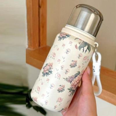 450/600ML Vacuum Thermos Bottle Stainless Steel Leak-Proof Thermal Cup Portable Vintage Floral Coffee Cup Outdoor
