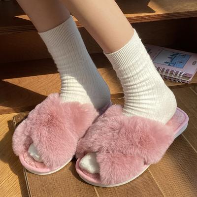 2024 Winter Women Home Indoor Casual Slippers Female Flip Flops Fluffy Shoes Cross Design Slides Ladies Soft Warm Plush Slipper