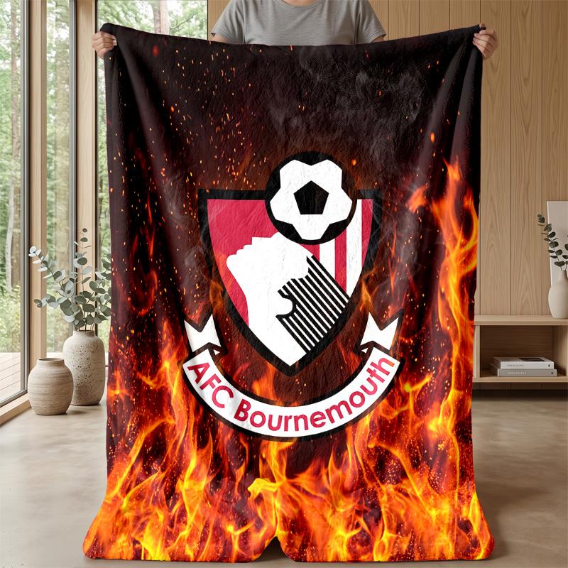 Bournemouth Football Print Flannel Blanket, Soft Warm Lightweight Throw Blanket for Sofa Bed Camping
