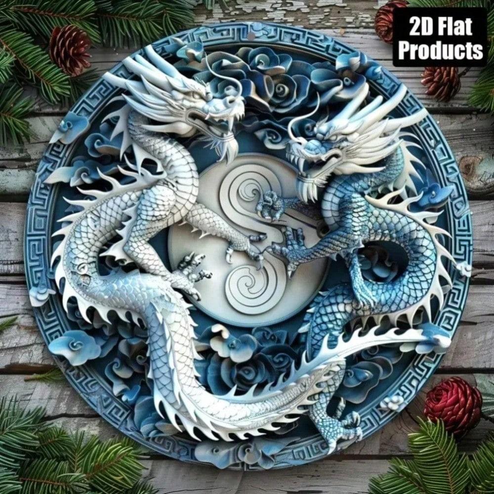 

3D Metal Dragon Wall Art Round Sign for Bar Kitchen Living Room Bedroom Home Office Decor 20x20 різнокольоровий