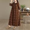DIMANAF Kobiety Plus Size Jesienna Sukienka z Długim Rękawem Luźna Casualowa Oversize Maxi Vintage Bawełniana Lniana Sukienka w Kwiaty 2025