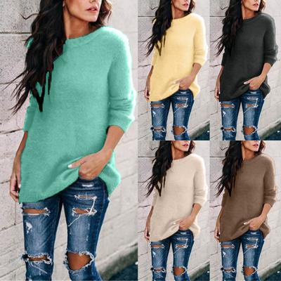 Fashion Women Round Neck Knitwear Casual Top Pullover Long Sleeve Sweater