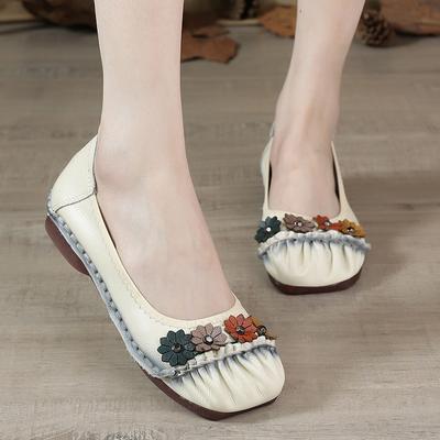 Top Layer Cowhide Flat-sole Casual Women's Shoes Ethnic Style Genuine Leather Women's Singles Shoes Comfortable and Breathable