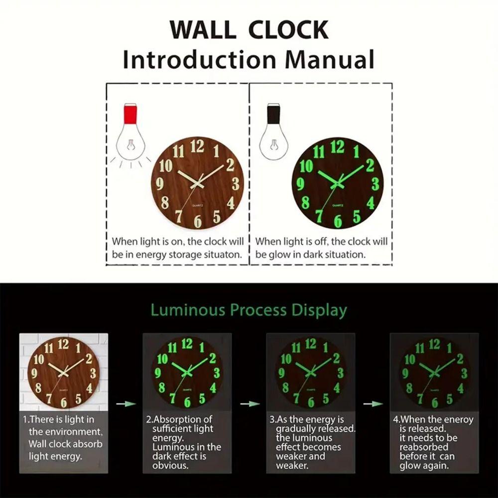 Fashion Luminous Wall Clock Wood Grain Quartz Wall Clock Silent Digital Clock  Home Decoration