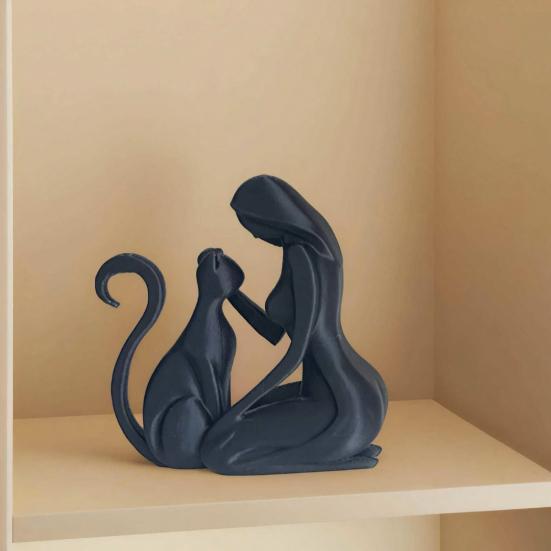 Baizihuahu 3D Printed Sculpture, Woman And Cat Shape, Matte Finish Durable Figurine, Light Luxury Style Ornament for Home Decor