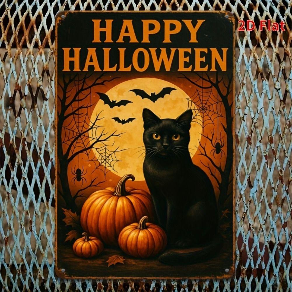 Witch Cat Forest Halloween Sign Metal Tin Sign 20x30 cm Wall Decor