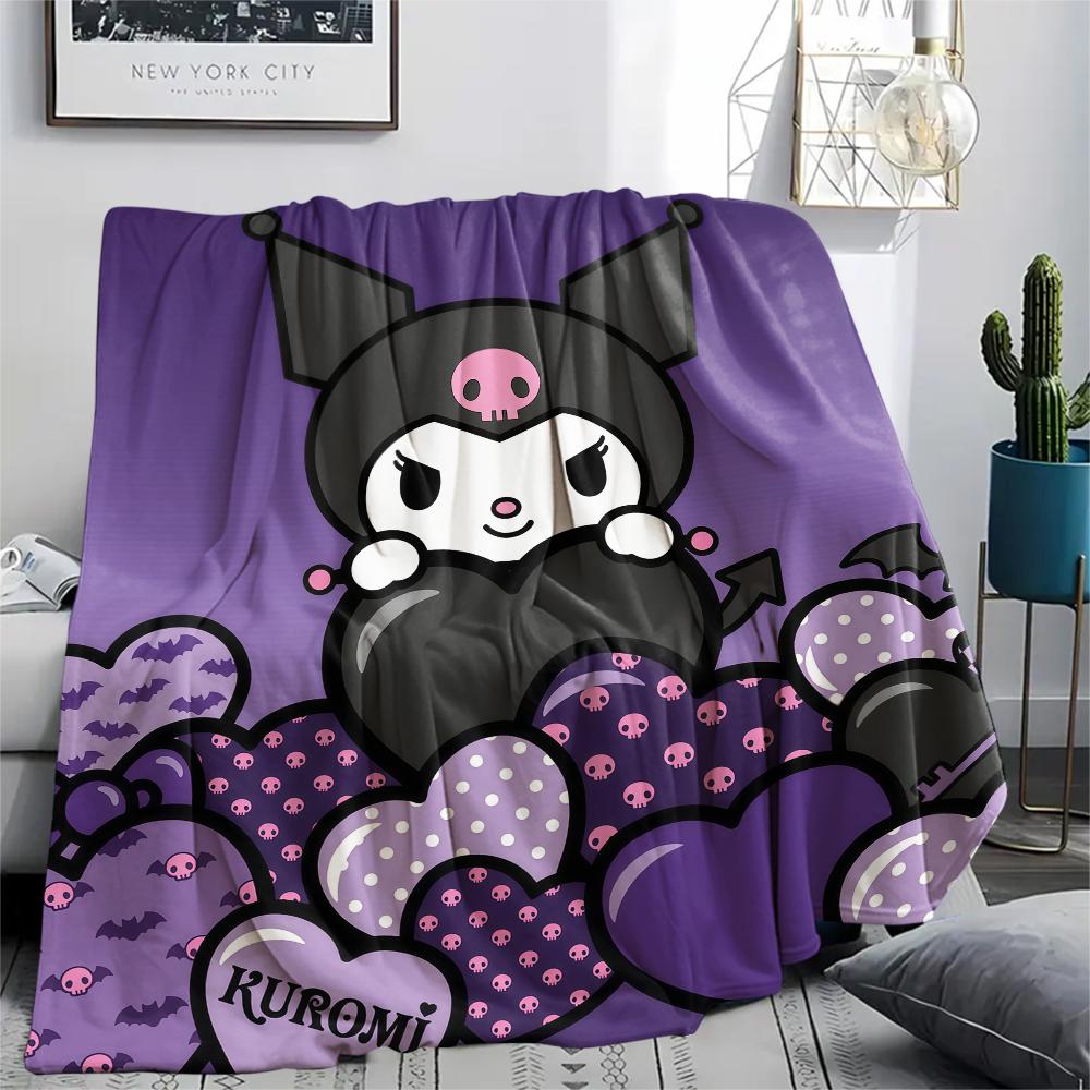 1PC Kuromi Print Flannel Blanket, High quality All Seasons, Home Decor, Warmth and Comfort, Perfect for Christmas Gifts