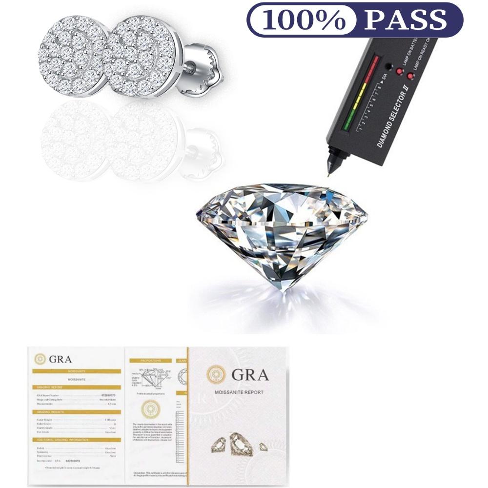 Moissanit Echter 925er Silber Iced Cluster Rund Hip Hop Out Big Herren Ohrstecker