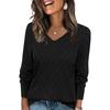 Women's V-Neck Hollow Out Knit Sweater Long Sleeve Loose Fit Casual Color Top