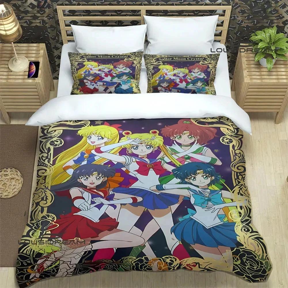 Cartoon S-Sailor Moon Bettwäsche-Sets, exquisites Bettzubehör-Set, Bettbezug, Bettdecke, Bettwäsche-Set, luxuriöses Geburtstagsgeschenk