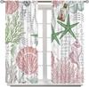 Nautical Ocean Beach Curta,Pink Green Seashell Starfish Coral Coastal Cafe Curta Marine Window Treatment Drapes Home Decor