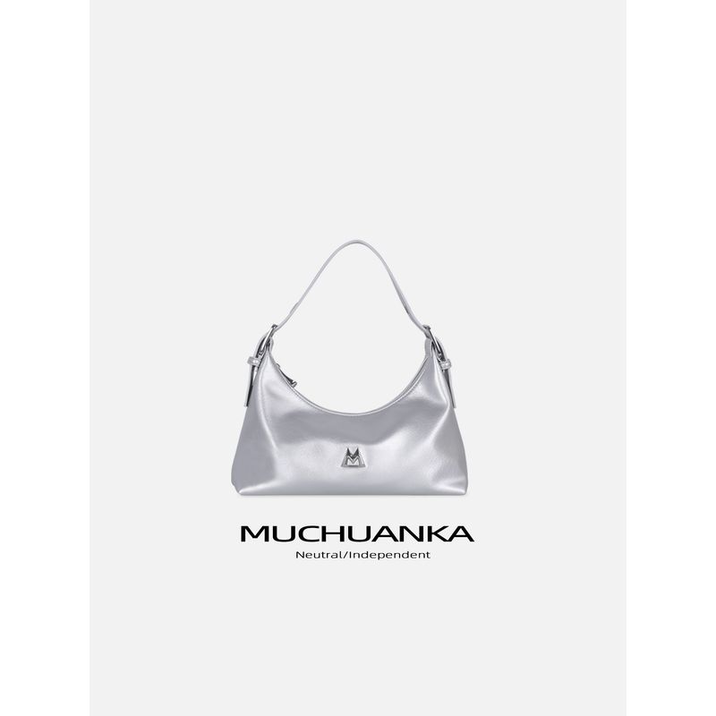 

Kikawa Card Оригинальный дизайн Серебряная Ретро Сумка-багет под мышкой из мягкой кожи Легкая сумка кроссбоди Женская сумка 2025 Новое поступление Silver