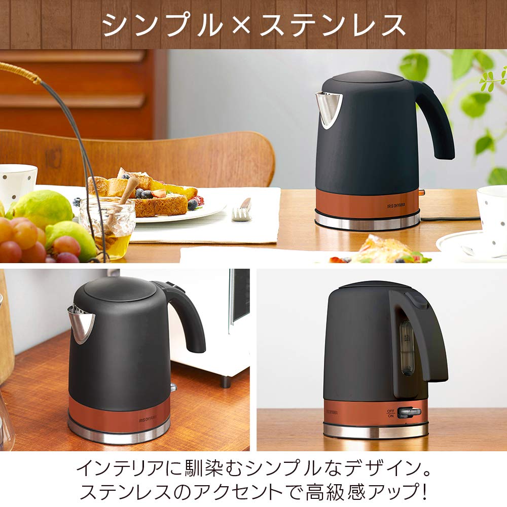 Iris Ohyama Electric Large Easy to Cleanable No Odor Equipped with Dry Cooking Prevention BLACKLABEL Kettle, Capacity, 1000ml, Clean, Filter,