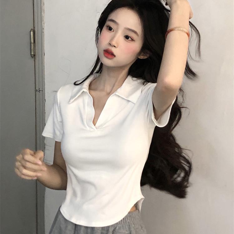 

Женское поло с коротким рукавом, приталенное, в стиле ретро L белый