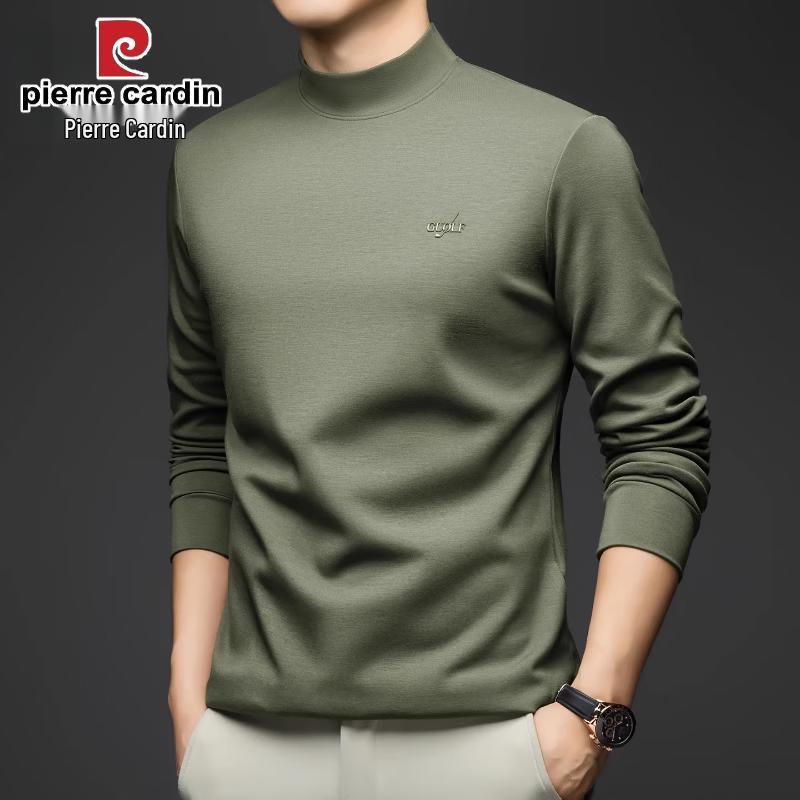 Pierre Cardin Men's Slim Fit Modal Wool Blend Semi-High Collar Long Sleeve T-Shirt